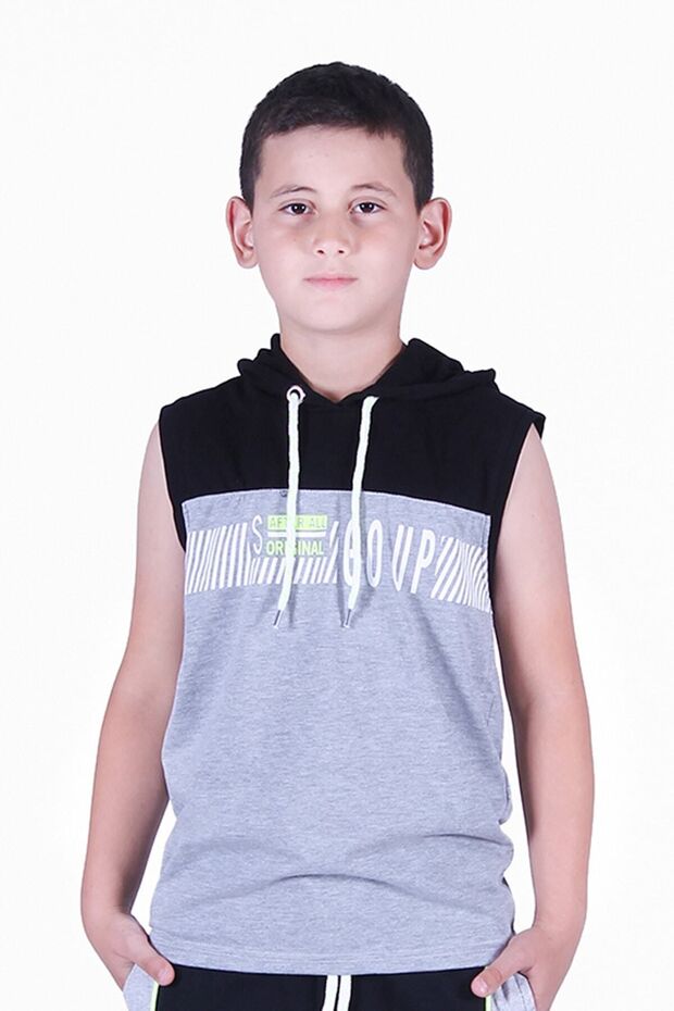 Go Up Text Printed Boys' Hooded T-shirt