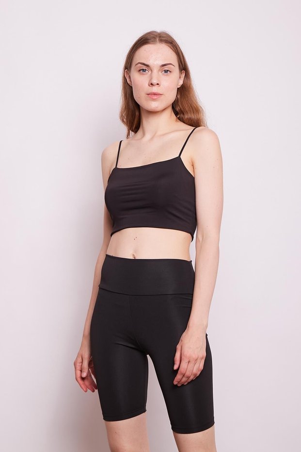 High Waist Diver Fabric Biker Shorts Gathering Sports Leggings-Black