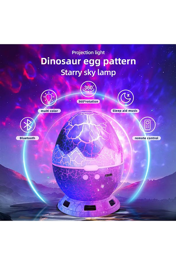 Dinozor Yumurtası Galaxy Projektör Gökyüzü Projeksiyon Gece Lambası USB Girişli Bluetooth Hoparlör - 7