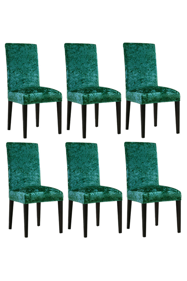 Silk Velvet 6-Piece Chair Cover Lycra Elastic Velvet Quality Chair Cover (6 Pcs) - Green