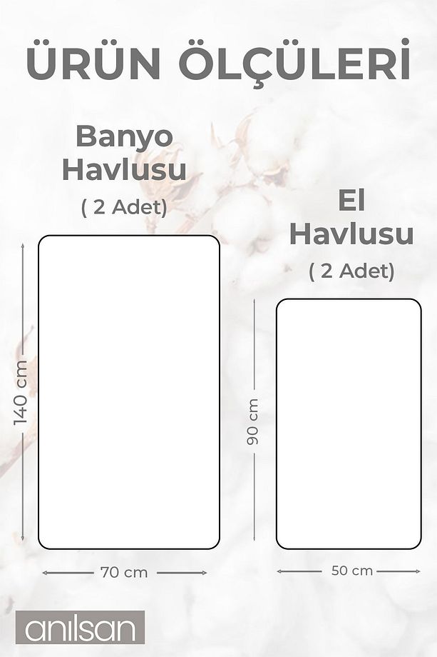 4'lü Havlu Seti %100 Pamuk - 2 Adet El Havlusu 50x90 ve 2 Adet Banyo Havlusu 70x140 - 3