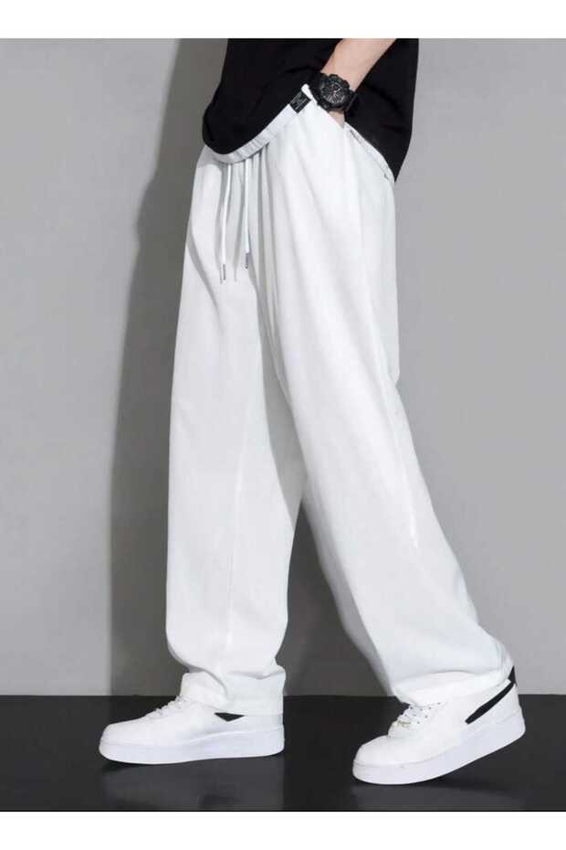 White Color Straight Leg Relaxed Fit Sweatpants