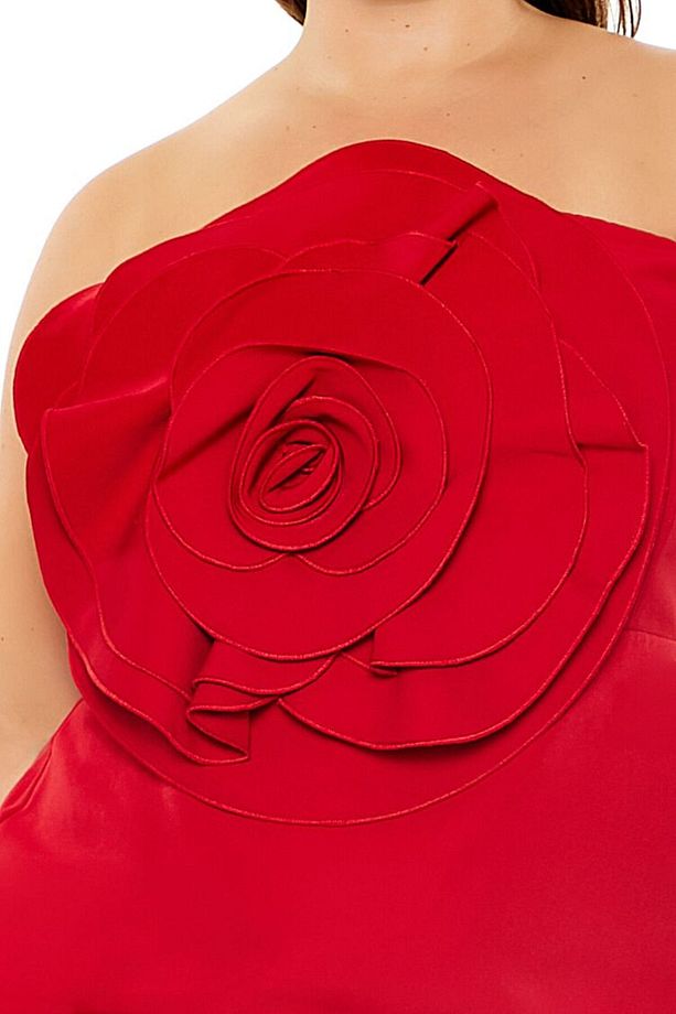 Plus Size Gül Detaylı Mini Elbise - 3