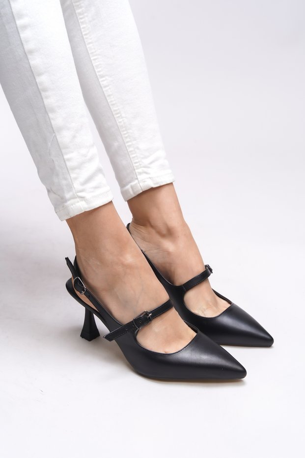 Melilendra Women's Open Back Pointed Toe Stiletto 0012701 Black Skin