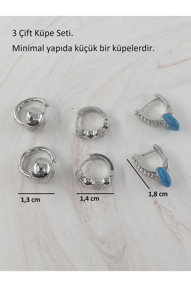 Set Kombin 3 Çift Çelik Küpe Seti- Minimal Küpe Seti - 2
