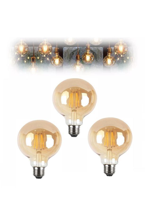 4W Rustik Led Ampul 2500K Dimlenebilir E27 Duylu 3 Adet Lambam G95 Amber Cam Sarı Işık Top Ampul - 1