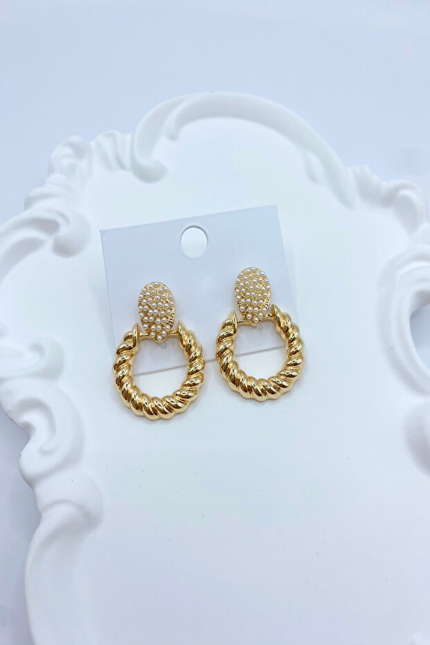 Small Pearl Twist Drop Hoop Earrings - Women's