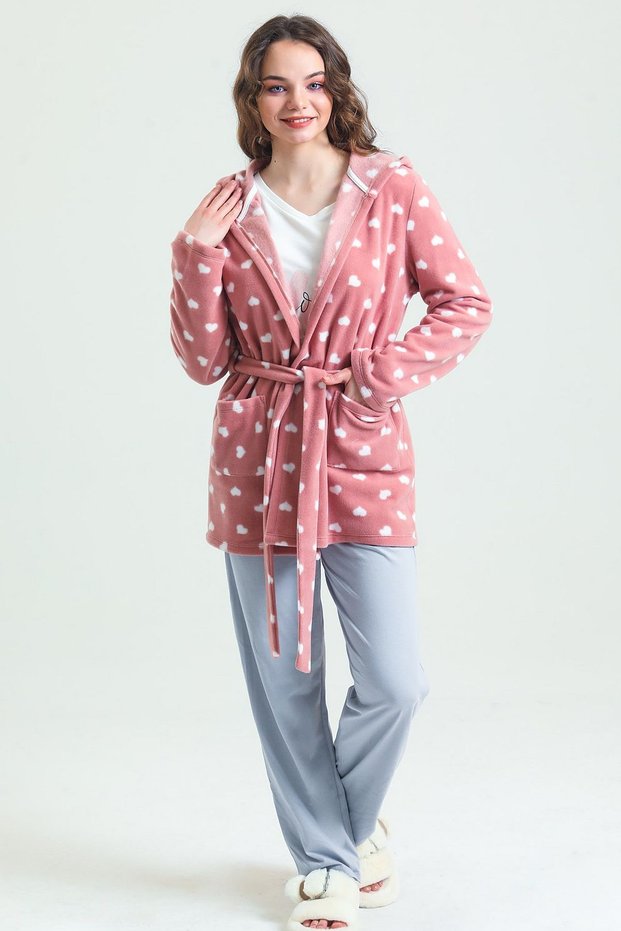 37680 Women's Fleece Dressing Gown Pajama Set-Dried Rose