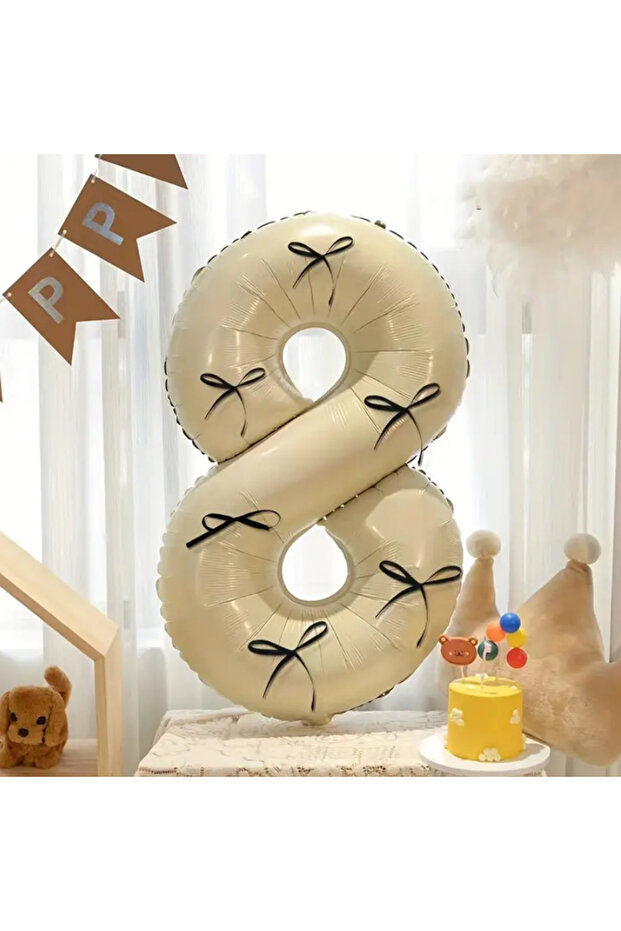 Black Bow Cream Number Foil Balloon 100 cm