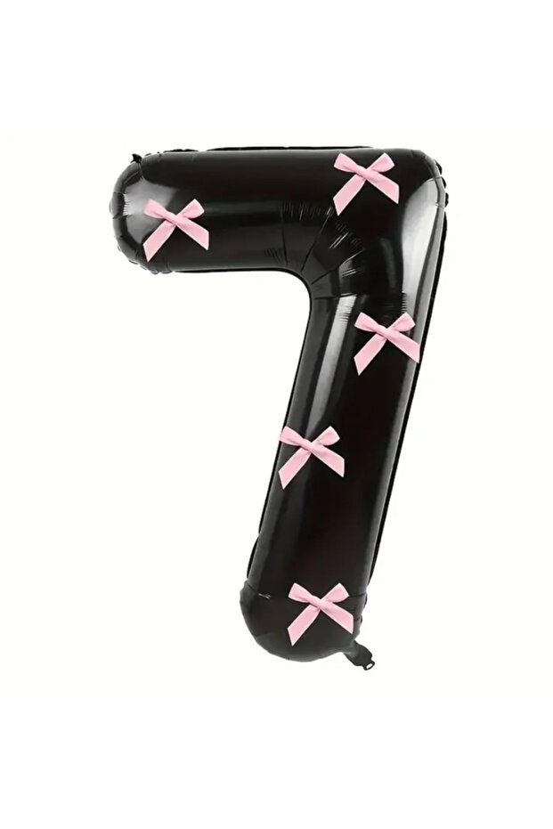 Black Number Foil Balloon with Pink Bow 100 cm