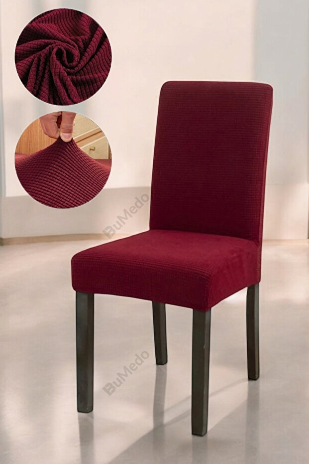 Bamboo Nano Fabric Lycra Washable Chair Cover Elastic Single Chair Cover - Claret Red