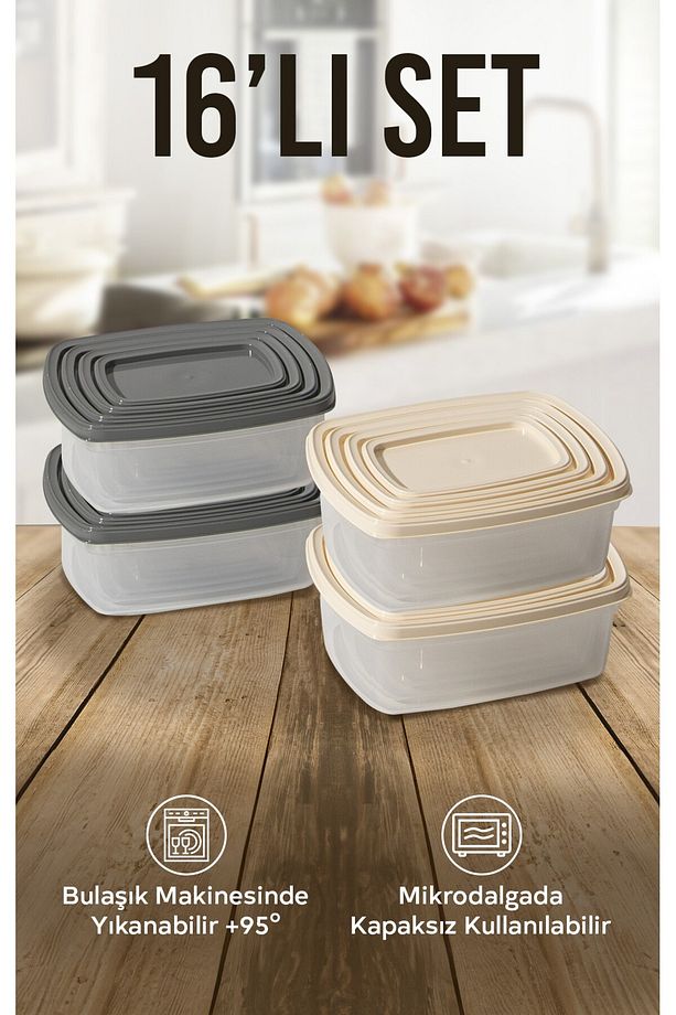 16'lı Set Çok Amaçlı Saklama Kabı Difriz Ve Mikrodalga Uyumlu Easy Box 4x1220 4x750 4x430 4x225 ml - 4