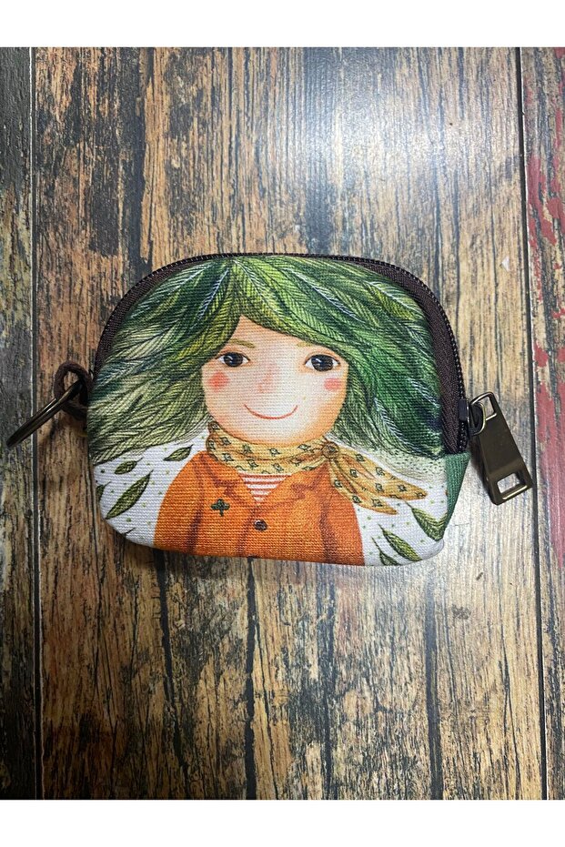Ethnic Authentic Bohemian Pattern Mini Wallet Coin Purse with Green Hair