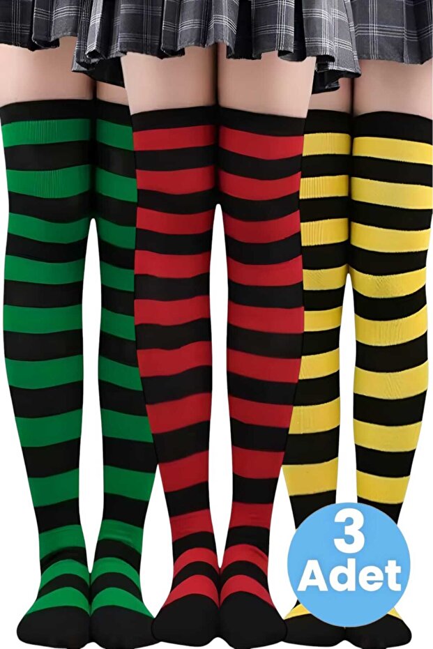 Women's Thick Stripe 3-Piece Knee High Socks