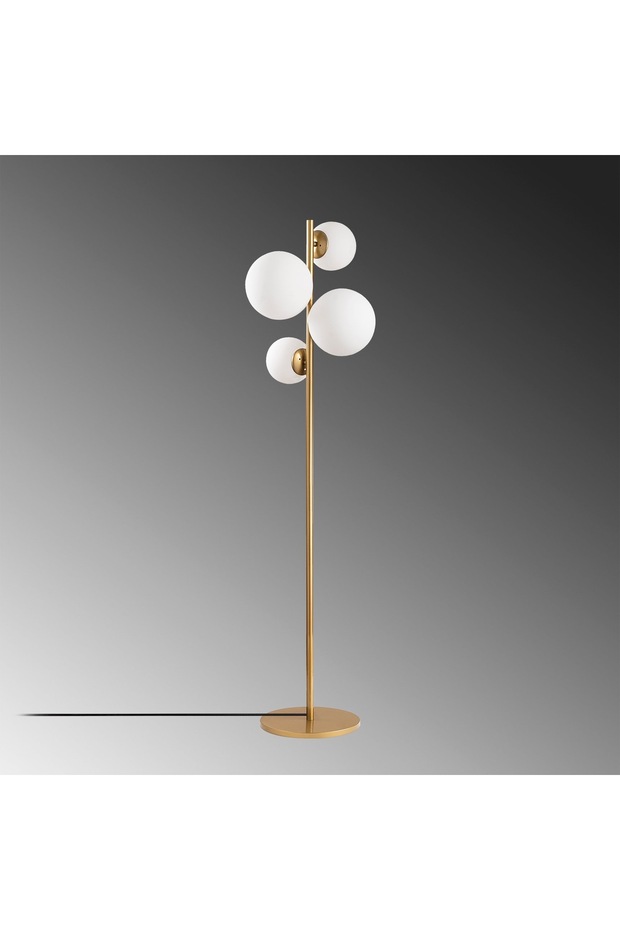 Gold 4 Camlı Tek Ayaklı Zemin Lambası Lambader - 3