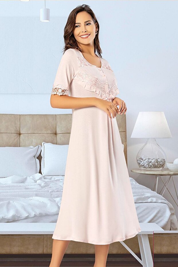 2555K Women's Short Sleeve Maternity Nightgown-Powder