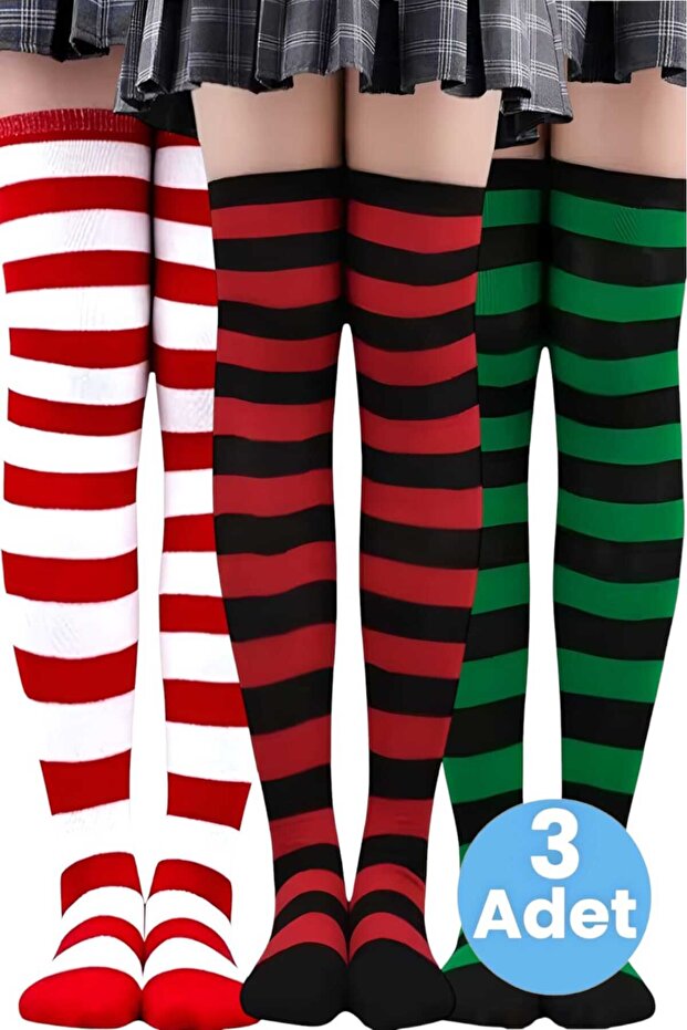 Women's Thick Stripe 3-Piece Knee High Socks