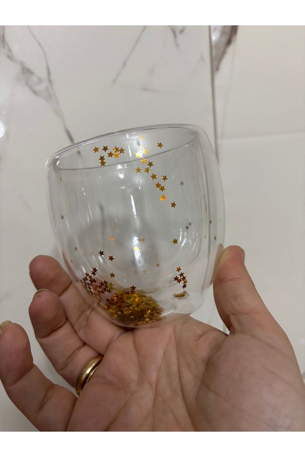 Çift Çidarlı Gold Yıldızlı Borosilikat Bardak 250ml - 4