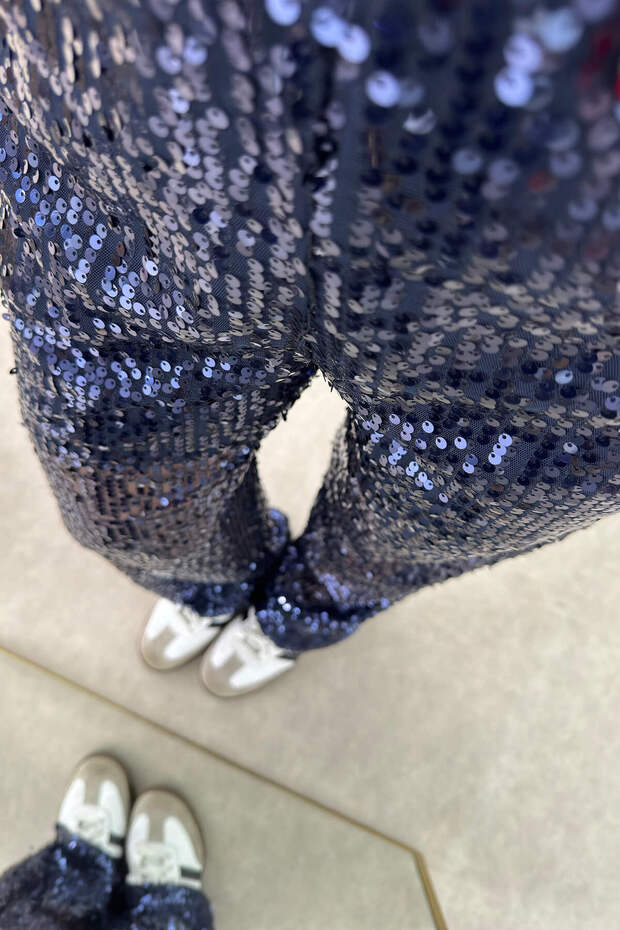 Lacivert Pullu Payetli Pantolon - 4