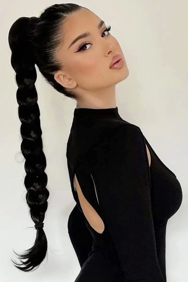 شعر ذيل حصان مضفر بإبزيم مطاطي أسود (65 سم)