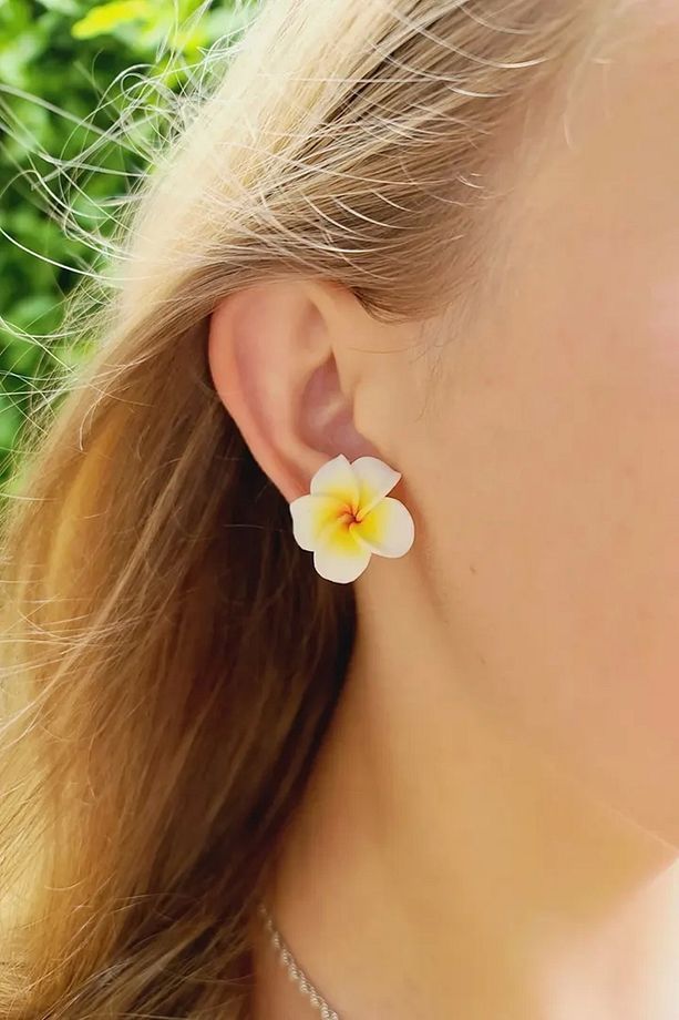 Açık Sarı Plumeria Lotus Küpe (Çift) - 1