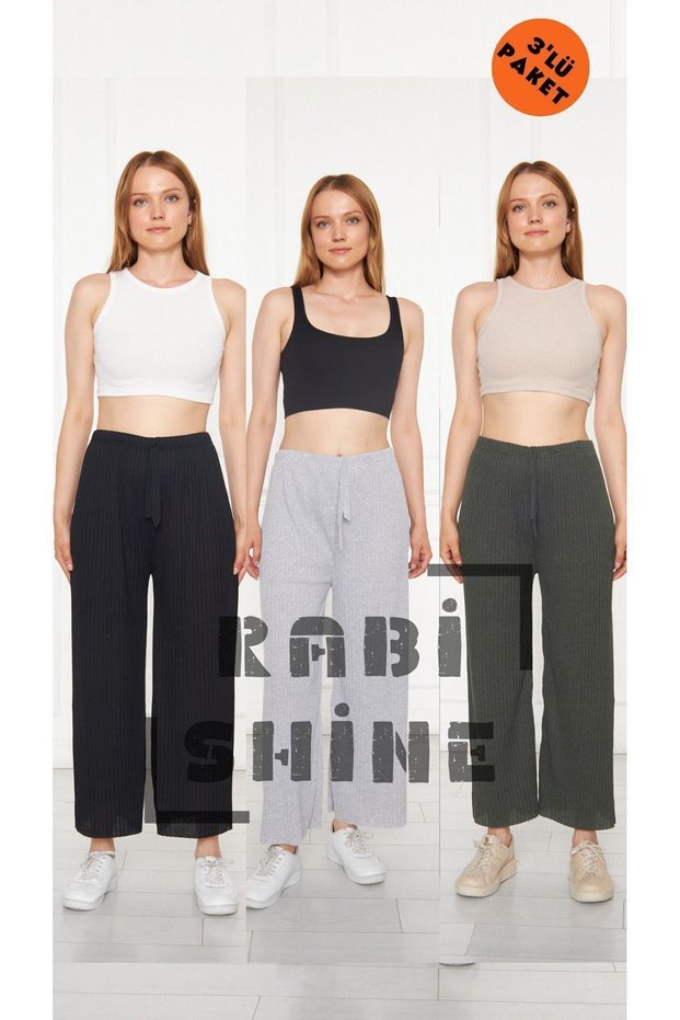 3-Piece Black - Gray - Khaki Ribbed Comfortable Sweatpants, Casual Comfortable Home Wear Sweatpants