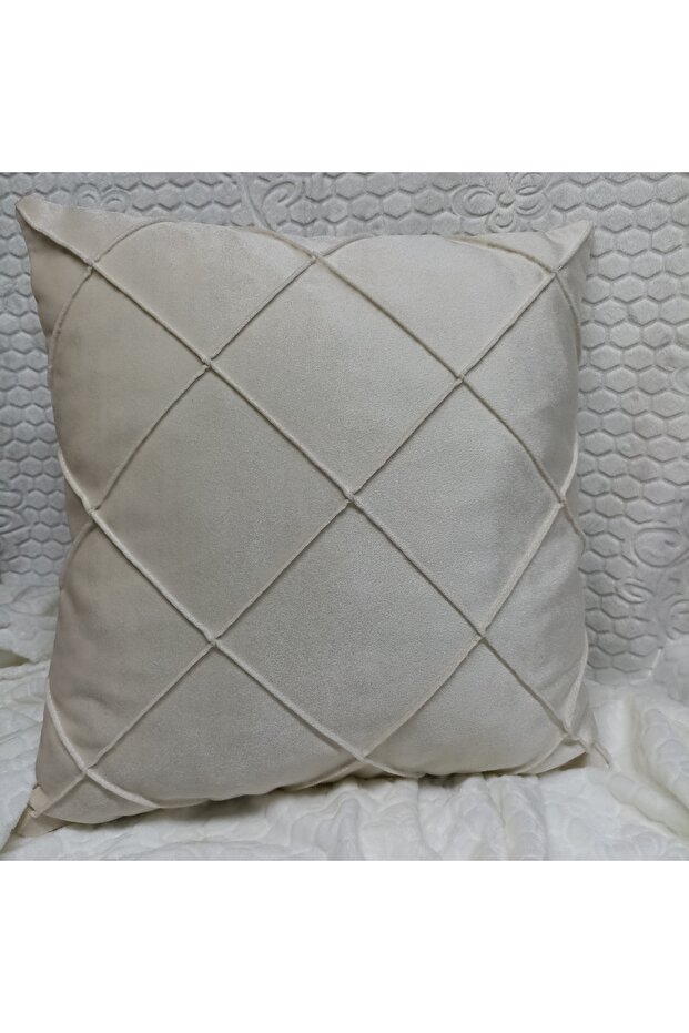 غطاء وسادة مزخرف بنمط الماس الكريمي - 2