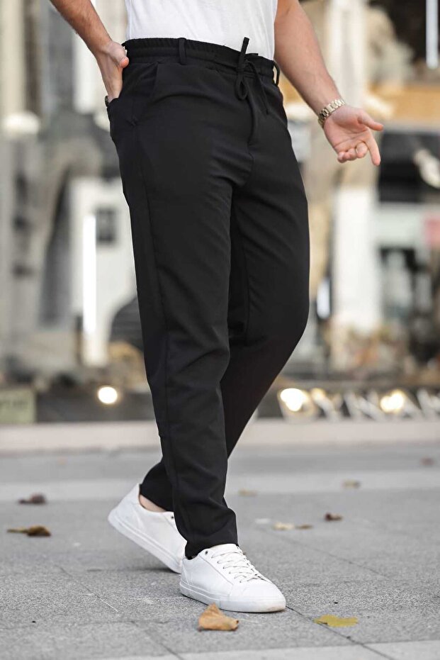 Men's Black Jogger Waist Elastic Double Slim Fit Lycra Trousers