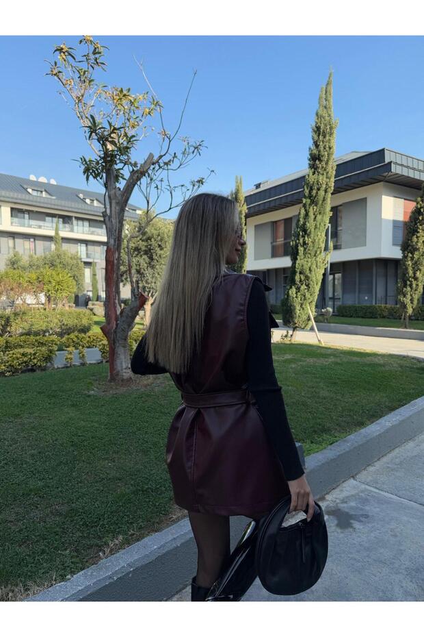 Gold Aksesuarlı Premium Deri Yelek - 5