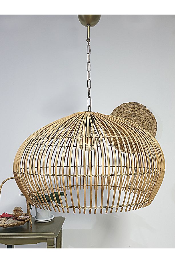 Rattan Bambu Hasır Makrome Sarkıt Avize çap 50 cm - 3