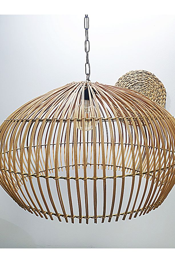 Rattan Bambu Hasır Makrome Sarkıt Avize çap 50 cm - 4
