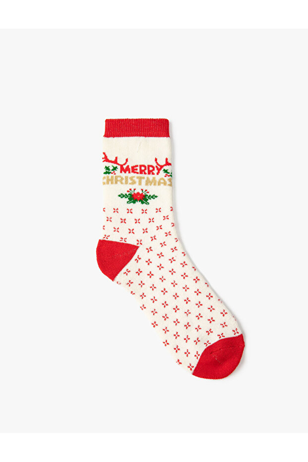 New Year's Patterned Towel Socks - 2