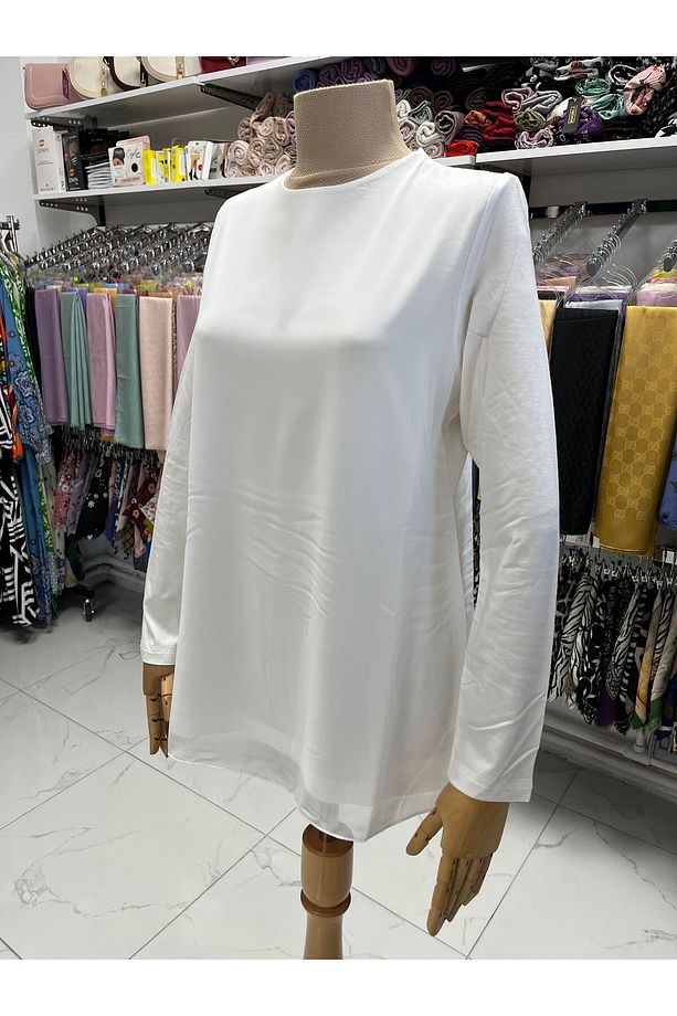 Efraze Uzun Kollu Önü Şifon Penye İçlik Tunik Body Bluz 71 cm 4433 1632 - 4