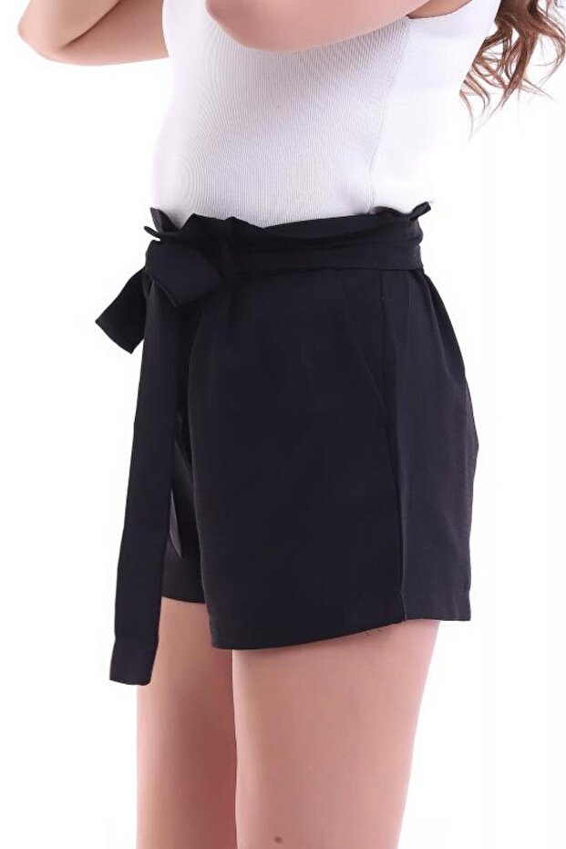 Kuşaklı Cepli Mini Şort Siyah Mdnss50 - 5