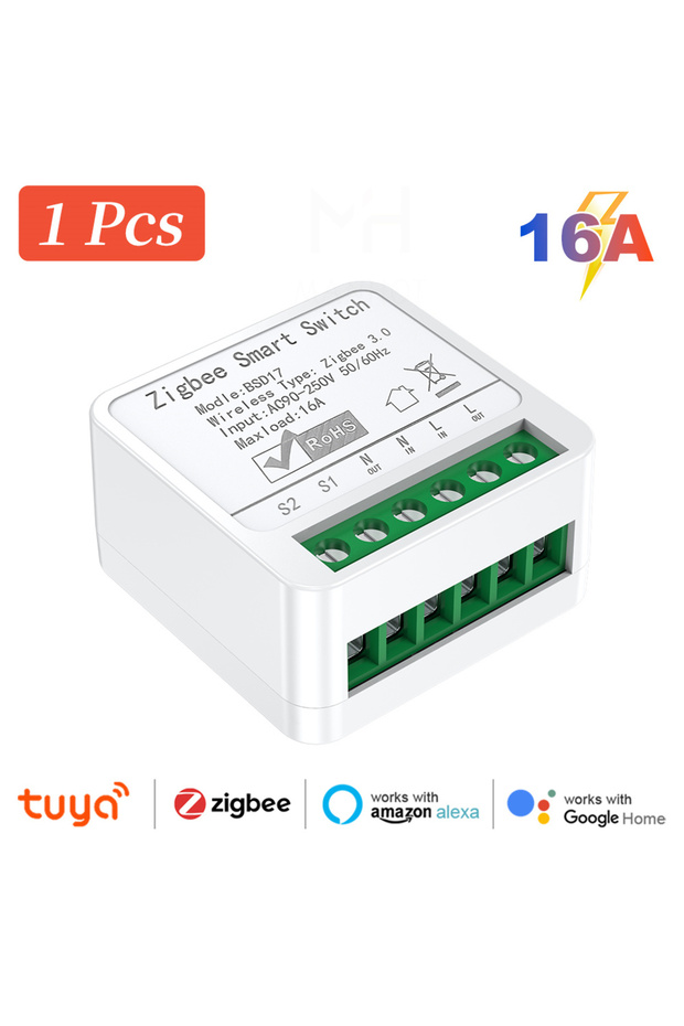 زيجبي 1 قطعة زيجبي 2MQTT زيجبي 3.0 مفتاح إضاءة ذكي صغير DIY ثنائي الاتجاه 16 أمبير وحدة تحكم مرحل ذكي Au - 1