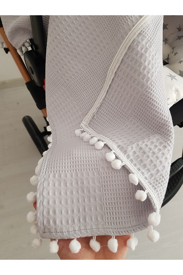 Waffle Pikeli Fermuarlı Bebek Puset Örtüsü ve Çift Taraflı Bebek Puset Minderi - 6