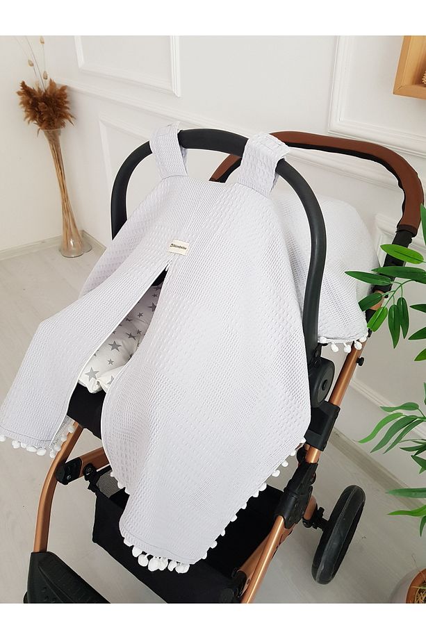 Waffle Pikeli Fermuarlı Bebek Puset Örtüsü ve Çift Taraflı Bebek Puset Minderi - 4