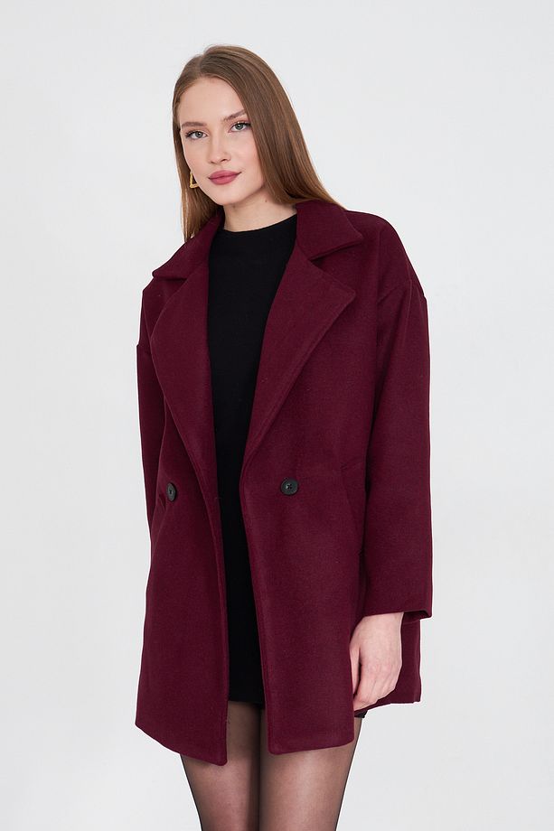 Kadın Bordo Mürdüm Oversize Astarlı Kaşe Kaban / Sevde Ugur - 1