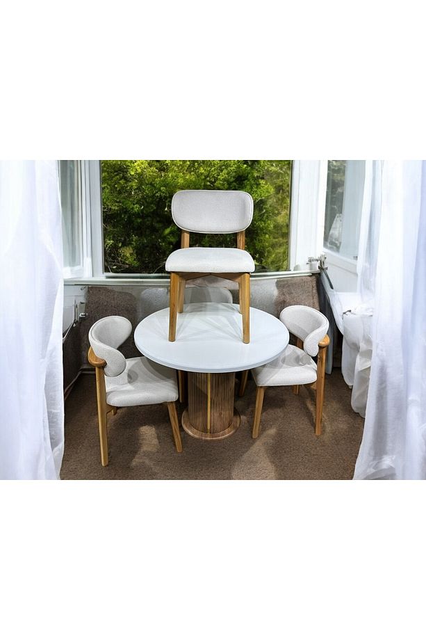 LORETTOM YUVARLAK 4 KİŞİLİK MASA TAKIMI,100CM 100CM BOHEM MASA TAKIMI - 1