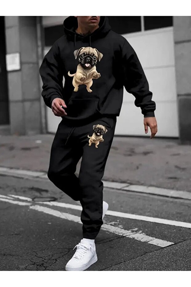 Men's Dog Printed Hoodie & Sweatpants Set - Hooded Sweatsuit Set