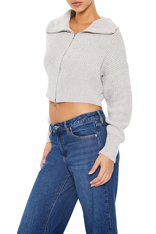 Crop Fermuarlı Hırka - 4