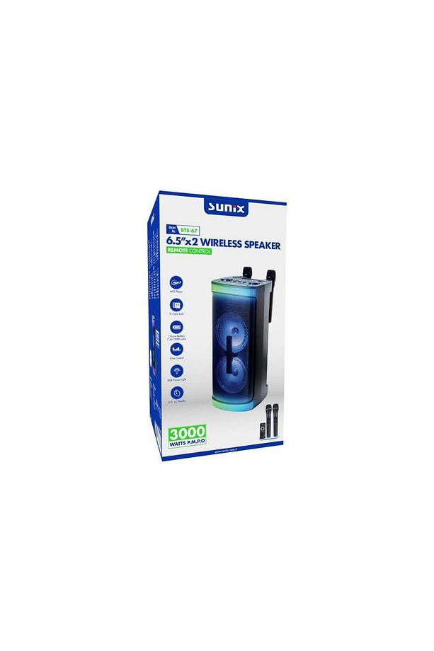 3000 Mah Çift Miktofonlu 6.5"x2 Inç Led Işıklı Bluetooth Hoparlör Bts-67 - 3