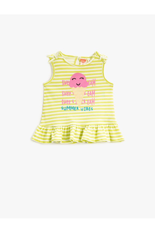 بلوزة قطنية بدون أكمام مكشكشة مطبوعة