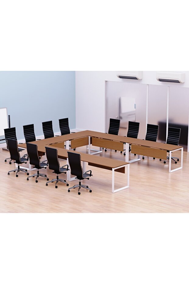 Vorm 136-14 U-Shaped Conference Meeting Table for Office - 12 Seater, Light Walnut
