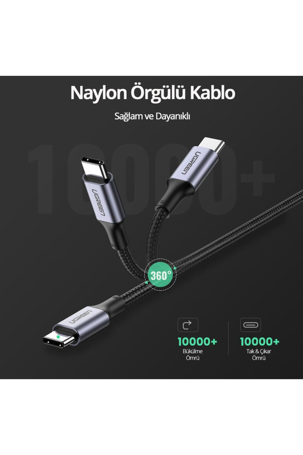 Usb-c 100w 5a Qc Pd Örgülü Hızlı Şarj Kablosu, 1 Metre, Siyah - 90120 - 6