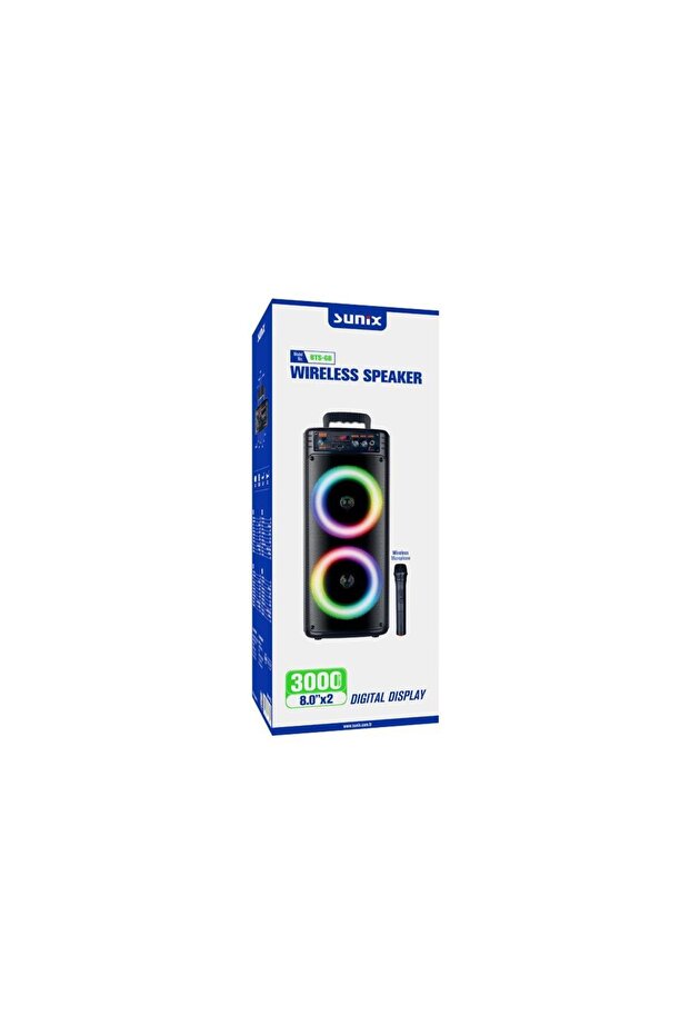 8.0"x2 Kablosuz Mifrofonlu Ledli Bluetooth Hoparlör Bts-68 - 4