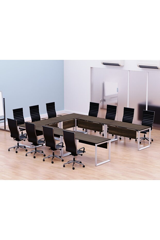 Vorm 136-12 U-Shaped Conference Meeting Table for Office - 12 Seater, Dark Walnut