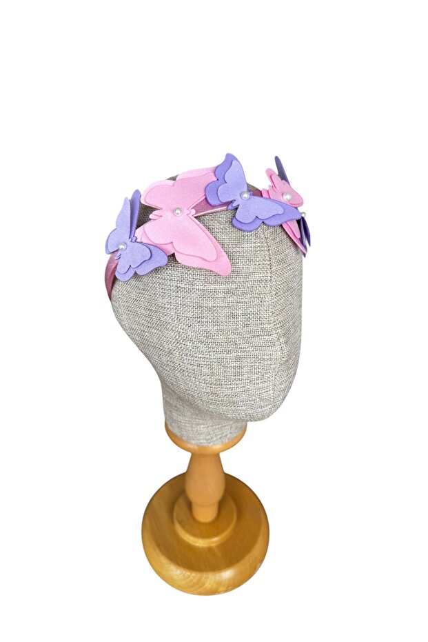 Pink Lilac Butterfly Satin Female Child Crown Hair Accessory