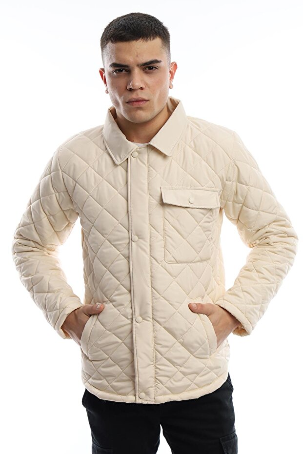 معطف رجالي شتوي طويل أساسي منقوش بالألماس - 1