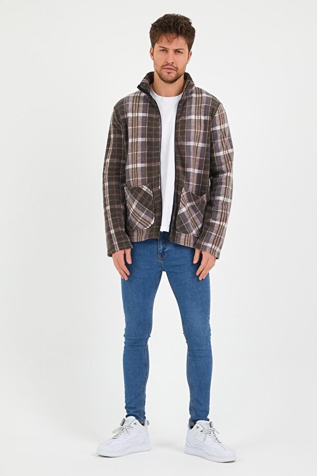 Men's Plaid Patterned Jacket Brown - 2